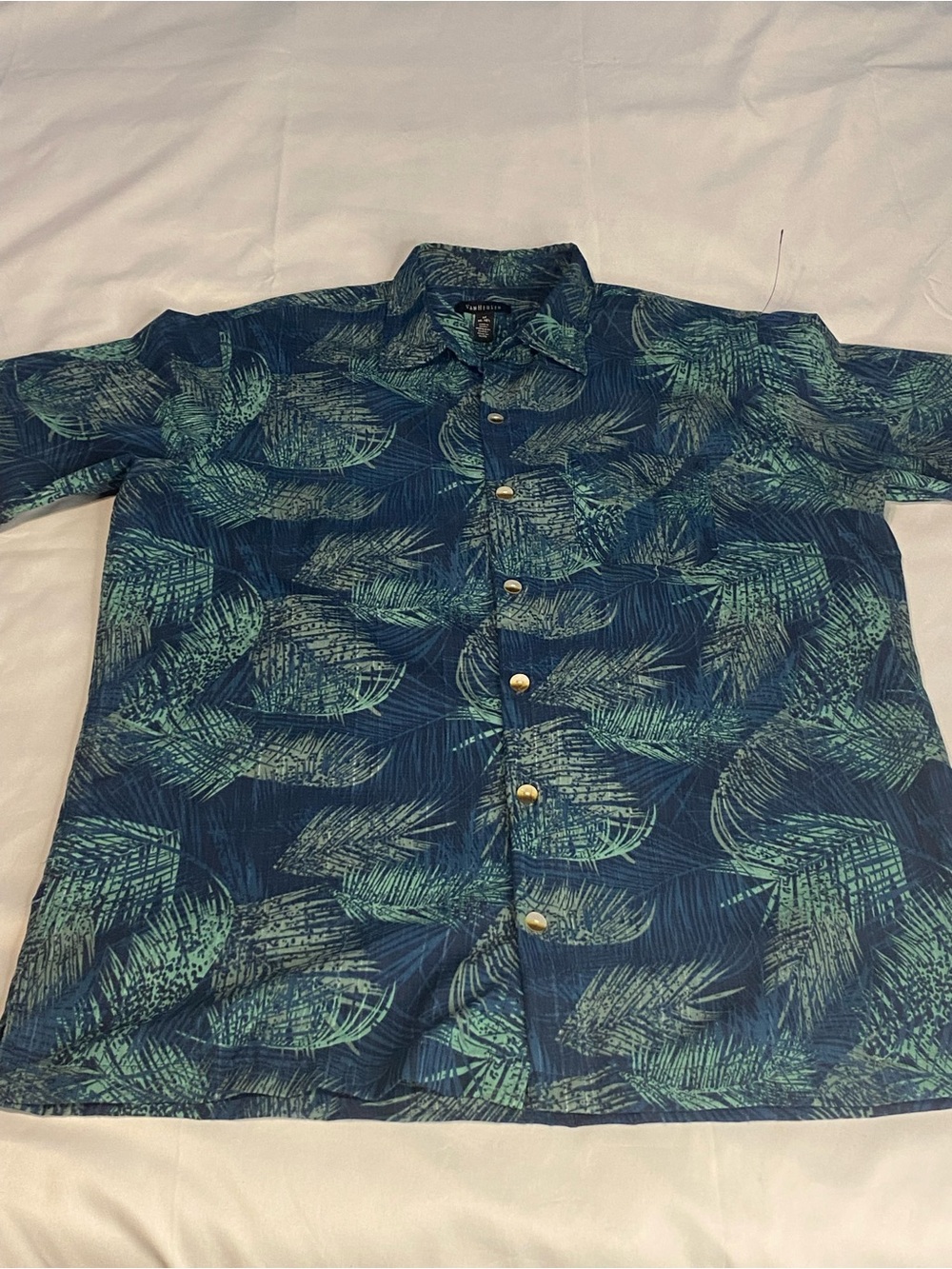 Van Heusen Short Sleeve Button-Up in Teal & Navy